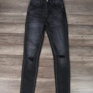 Ckoey Faded Dark Grey High Rise Distressed Skinny Jeans