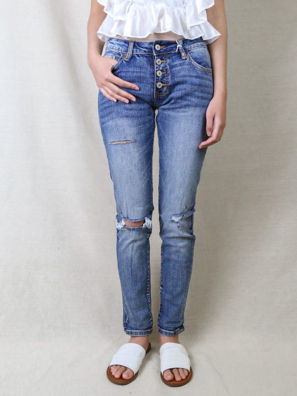 Ckoey Distressed Medium Wash Faded High Rise Skinny Jeans