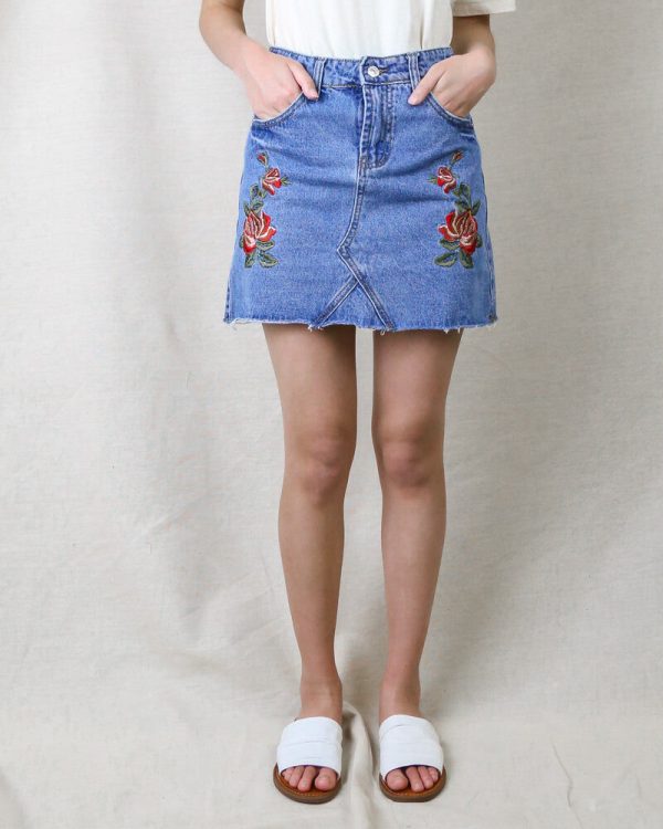 Ckoey Embroidered Denim Skirt in More Colors